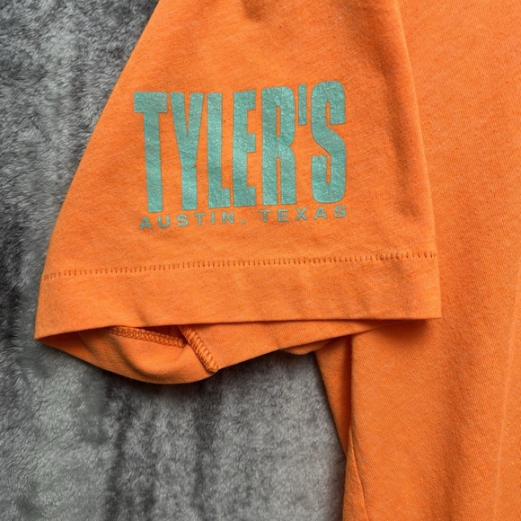 Vintage Tyler's Austin Texas Neon Orange Teal Shirt Size Medium Single Stitch - Picture 8 of 8